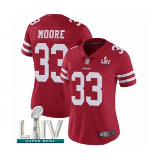 Women's San Francisco 49ers 33 Tarvarius Moore Red Team Color Vapor Untouchable Limited Player Super Bowl LIV Bound Football Jersey