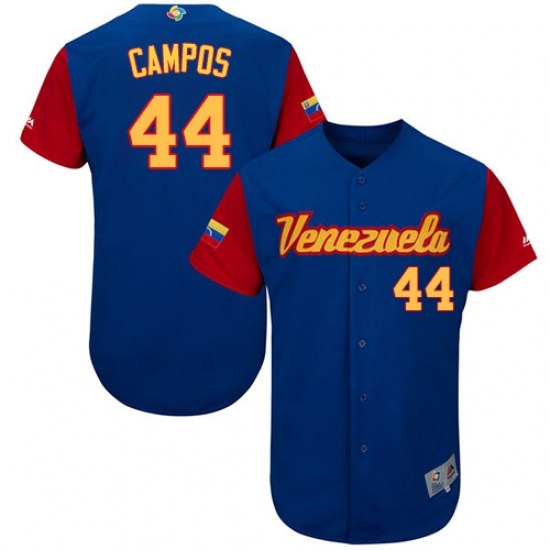 Men's Venezuela Baseball Majestic 44 Leonel Campos Royal Blue 2017 World Baseball Classic Authentic Team Jersey