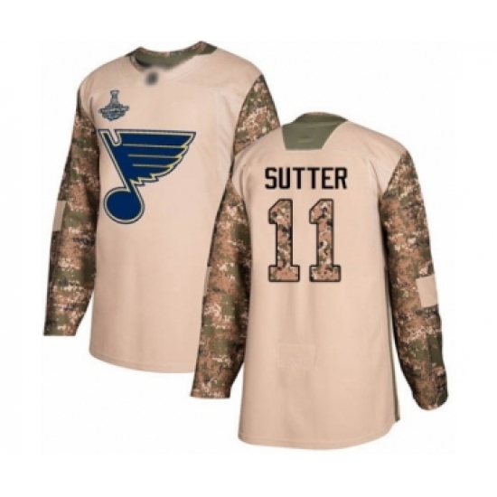 Youth St. Louis Blues 11 Brian Sutter Authentic Camo Veterans Day Practice 2019 Stanley Cup Champions Hockey Jersey