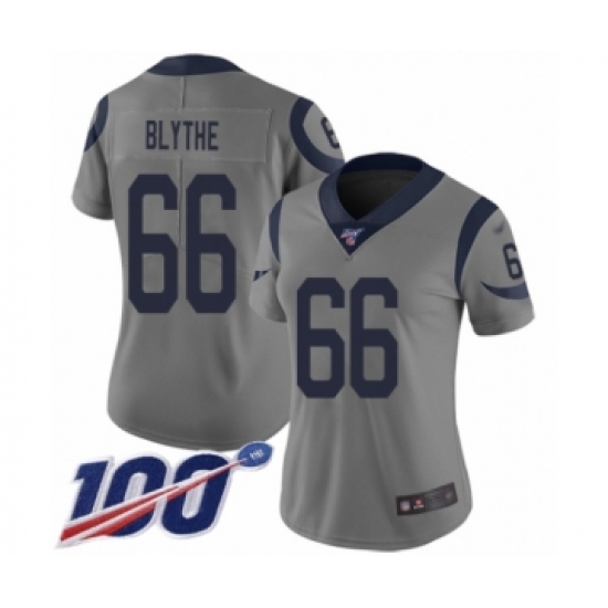 Women's Los Angeles Rams 66 Austin Blythe Limited Gray Inverted Legend 100th Season Football Jersey