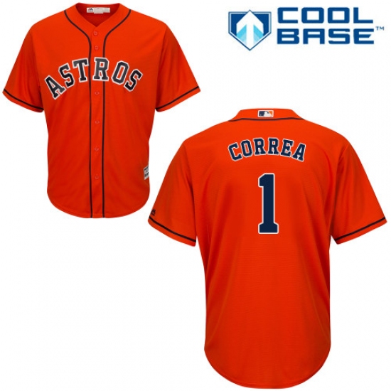 Men's Majestic Houston Astros 1 Carlos Correa Replica Orange Alternate Cool Base MLB Jersey