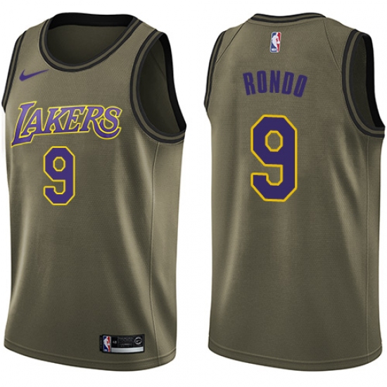 Men's Nike Los Angeles Lakers 9 Rajon Rondo Swingman Green Salute to Service NBA Jersey