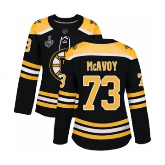 Women's Boston Bruins 73 Charlie McAvoy Authentic Black Home 2019 Stanley Cup Final Bound Hockey Jersey