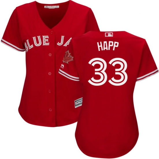 Women's Majestic Toronto Blue Jays 33 J.A. Happ Replica Scarlet Alternate MLB Jersey