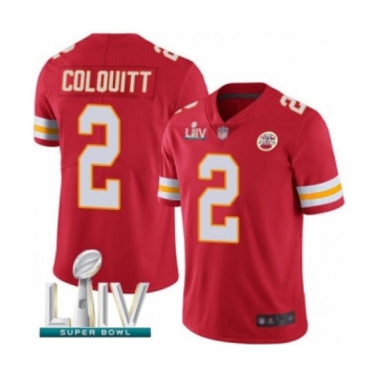 Men's Kansas City Chiefs 2 Dustin Colquitt Red Team Color Vapor Untouchable Limited Player Super Bowl LIV Bound Football Jersey