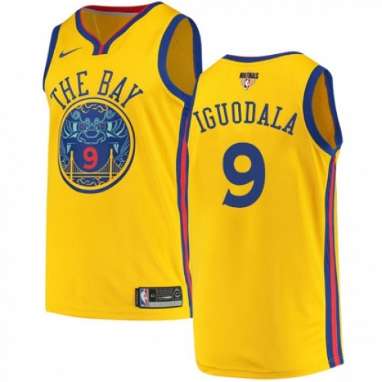 Men's Nike Golden State Warriors 9 Andre Iguodala Authentic Gold 2018 NBA Finals Bound NBA Jersey - City Edition