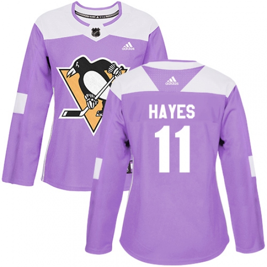 Women's Adidas Pittsburgh Penguins 11 Jimmy Hayes Authentic Purple Fights Cancer Practice NHL Jersey