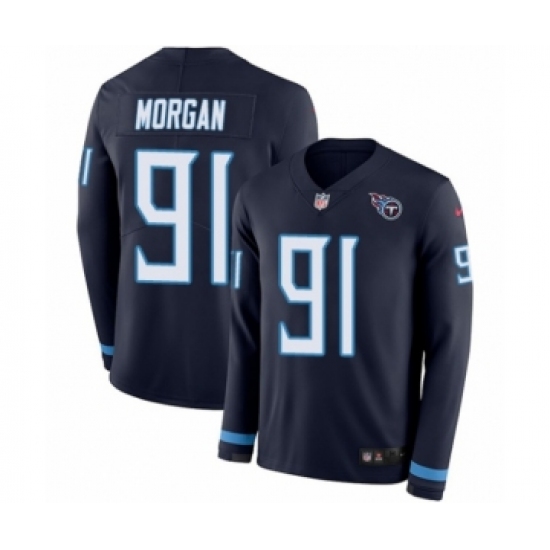 Men's Nike Tennessee Titans 91 Derrick Morgan Limited Navy Blue Therma Long Sleeve NFL Jersey