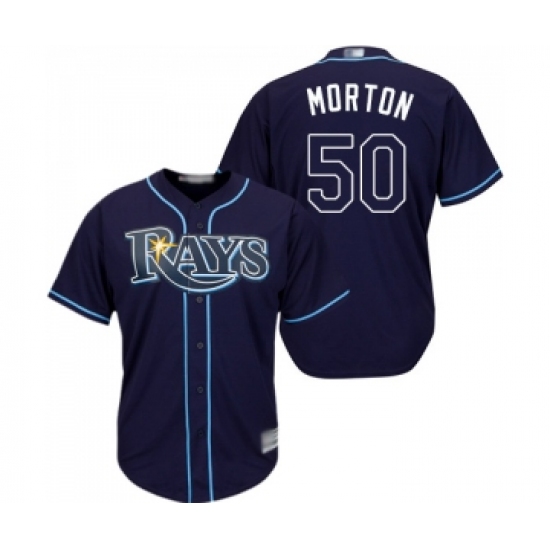 Youth Tampa Bay Rays 50 Charlie Morton Replica Navy Blue Alternate Cool Base Baseball Jersey