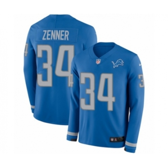 Youth Nike Detroit Lions 34 Zach Zenner Limited Blue Therma Long Sleeve NFL Jersey