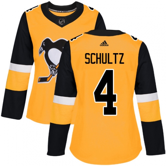 Women's Adidas Pittsburgh Penguins 4 Justin Schultz Authentic Gold Alternate NHL Jersey