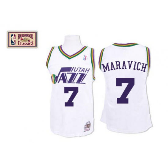 Men's Mitchell and Ness Utah Jazz 7 Pete Maravich Authentic White Throwback NBA Jersey