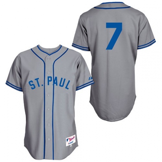 Men's Majestic Minnesota Twins 7 Joe Mauer Replica Grey 1948 St. Paul Saints Turn Back The Clock MLB Jersey