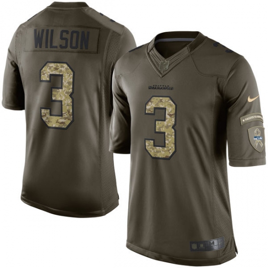 Men's Nike Seattle Seahawks 3 Russell Wilson Elite Green Salute to Service NFL Jersey