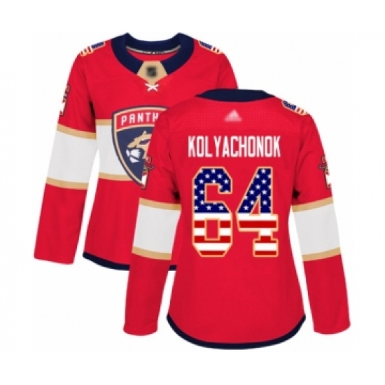 Women's Florida Panthers 64 Vladislav Kolyachonok Authentic Red USA Flag Fashion Hockey Jersey