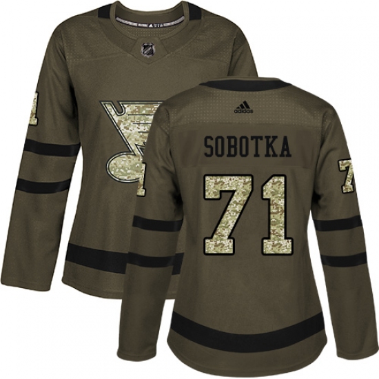 Women's Adidas St. Louis Blues 71 Vladimir Sobotka Authentic Green Salute to Service NHL Jersey