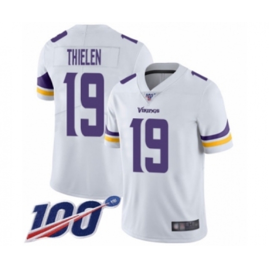 Men's Minnesota Vikings 19 Adam Thielen White Vapor Untouchable Limited Player 100th Season Football Jersey