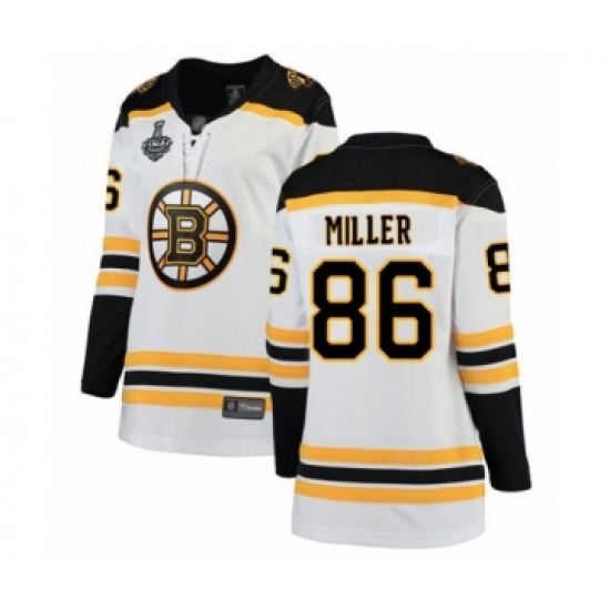 Women's Boston Bruins 86 Kevan Miller Authentic White Away Fanatics Branded Breakaway 2019 Stanley Cup Final Bound Hockey Jersey