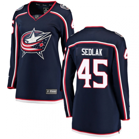 Women's Columbus Blue Jackets 45 Lukas Sedlak Fanatics Branded Navy Blue Home Breakaway NHL Jersey