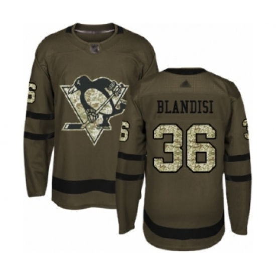 Men's Pittsburgh Penguins 36 Joseph Blandisi Authentic Green Salute to Service Hockey Jersey