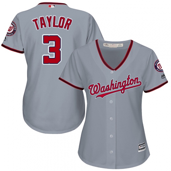 Women's Majestic Washington Nationals 3 Michael Taylor Authentic Grey Road Cool Base MLB Jersey