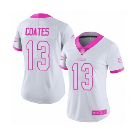 Women's Kansas City Chiefs 13 Sammie Coates Limited White Pink Rush Fashion Football Jersey