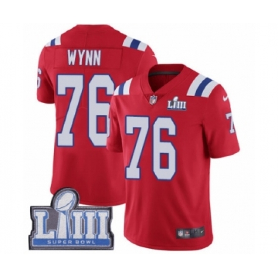 Youth Nike New England Patriots 76 Isaiah Wynn Red Alternate Vapor Untouchable Limited Player Super Bowl LIII Bound NFL Jersey