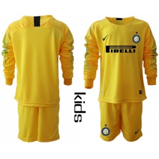 Inter Milan Blank Yellow Goalkeeper Long Sleeves Kid Soccer Club Jersey