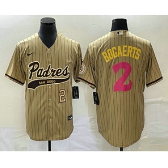 Men's San Diego Padres 2 Xander Bogaerts Number Tan Pinstripe 2023 City Connect Cool Base Stitched Jersey