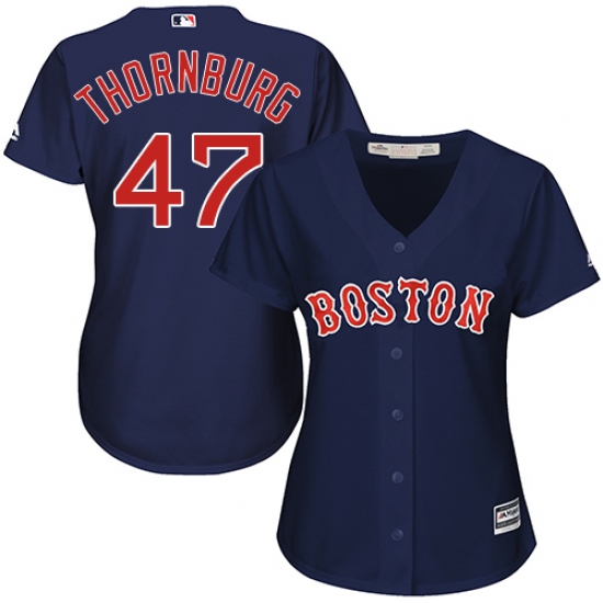 Women's Majestic Boston Red Sox 47 Tyler Thornburg Authentic Navy Blue Alternate Road MLB Jersey