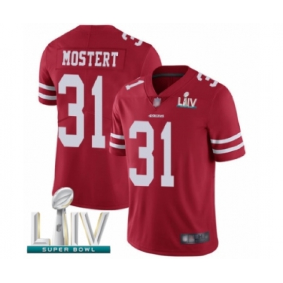 Men's San Francisco 49ers 31 Raheem Mostert Red Team Color Vapor Untouchable Limited Player Super Bowl LIV Bound Football Jersey