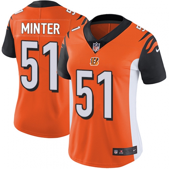 Women's Nike Cincinnati Bengals 51 Kevin Minter Vapor Untouchable Limited Orange Alternate NFL Jersey