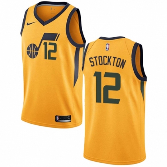 Men's Nike Utah Jazz 12 John Stockton Swingman Gold NBA Jersey Statement Edition