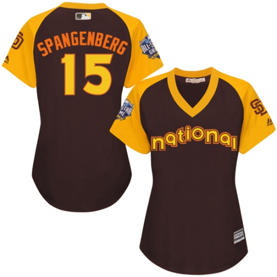 Women's Majestic San Diego Padres 15 Cory Spangenberg Authentic Brown 2016 All-Star National League BP Cool Base Cool Base MLB Jersey