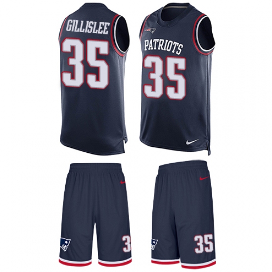 Men's Nike New England Patriots 35 Mike Gillislee Limited Navy Blue Tank Top Suit NFL Jersey