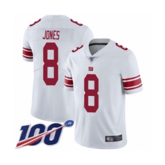 Men's New York Giants 8 Daniel Jones White Vapor Untouchable Limited Player 100th Season Football Jersey