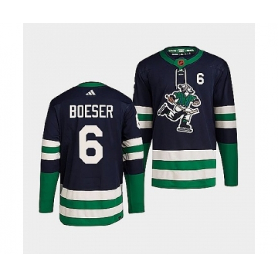 Men's Vancouver Canucks 6 Brock Boeser Navy 2022 Reverse Retro Stitched Jersey