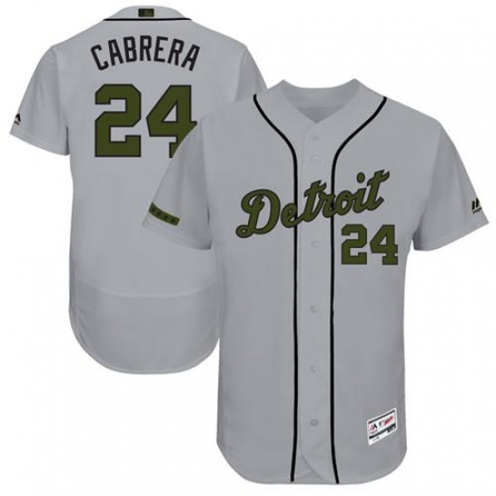 Men's Majestic Detroit Tigers 24 Miguel Cabrera Grey Memorial Day Authentic Collection Flex Base MLB Jersey