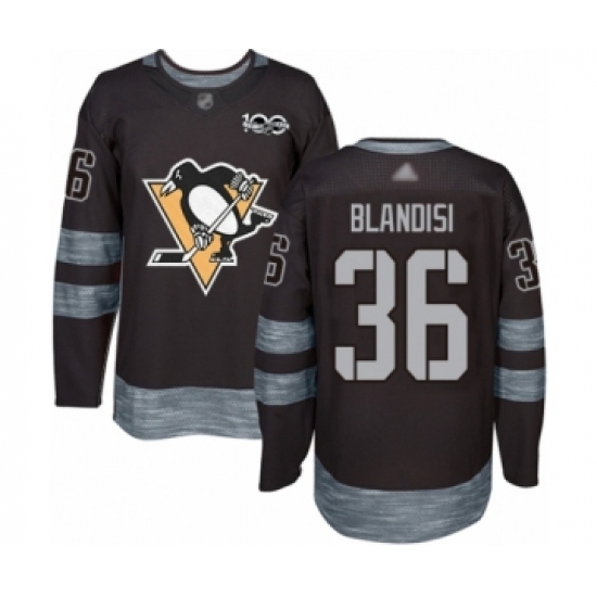 Men's Pittsburgh Penguins 36 Joseph Blandisi Authentic Black 1917-2017 100th Anniversary Hockey Jersey