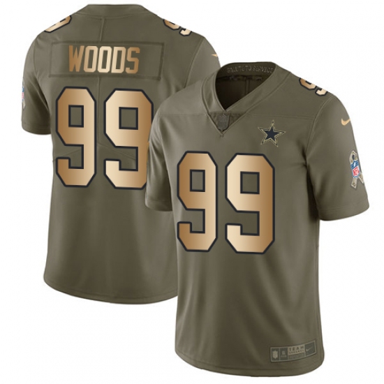 Men's Nike Dallas Cowboys 99 Antwaun Woods Limited Olive Gold 2017 Salute to Service NFL Jersey