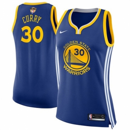 Women's Nike Golden State Warriors 30 Stephen Curry Swingman Royal Blue Road 2018 NBA Finals Bound NBA Jersey - Icon Edition