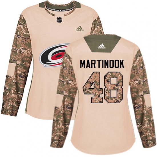 Women's Adidas Carolina Hurricanes 48 Jordan Martinook Authentic Camo Veterans Day Practice NHL Jersey