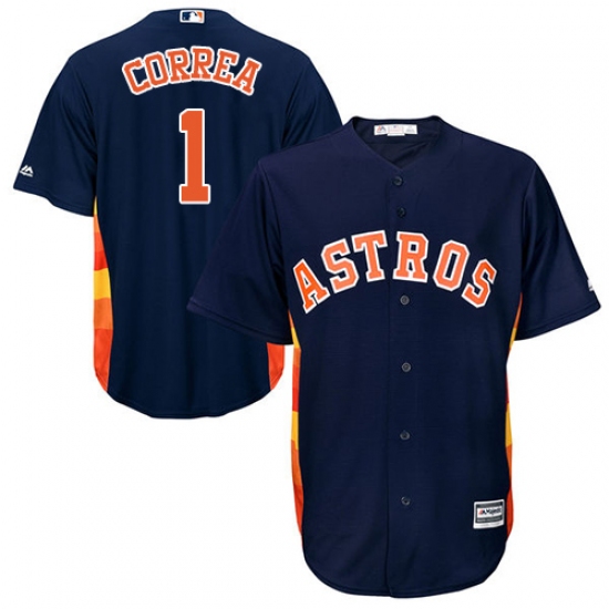 Men's Majestic Houston Astros 1 Carlos Correa Replica Navy Blue Alternate Cool Base MLB Jersey