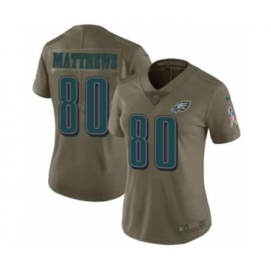 Women's Nike Philadelphia Eagles 80 Jordan Matthews Limited Olive 2017 Salute to Service NFL Jersey