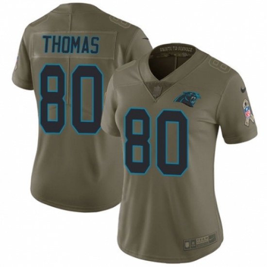 Women's Nike Carolina Panthers 80 Ian Thomas Limited Olive 2017 Salute to Service NFL Jersey