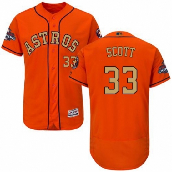 Men's Majestic Houston Astros 33 Mike Scott Orange Alternate 2018 Gold Program Flex Base Authentic Collection MLB Jersey