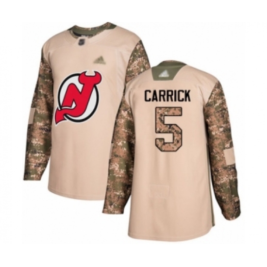 Men's New Jersey Devils 5 Connor Carrick Authentic Camo Veterans Day Practice Hockey Jersey