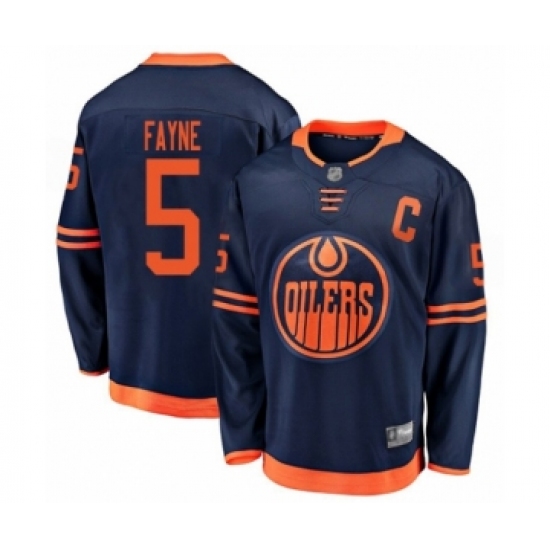 Men's Edmonton Oilers 5 Mark Fayne Authentic Navy Blue Alternate Fanatics Branded Breakaway Hockey Jersey