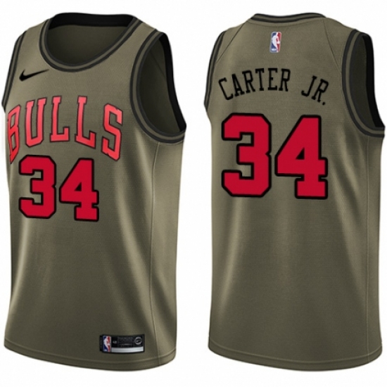 Men's Nike Chicago Bulls 34 Wendell Carter Jr. Swingman Green Salute to Service NBA Jersey