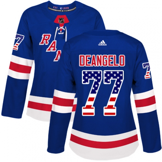 Women's Adidas New York Rangers 77 Anthony DeAngelo Authentic Royal Blue USA Flag Fashion NHL Jersey